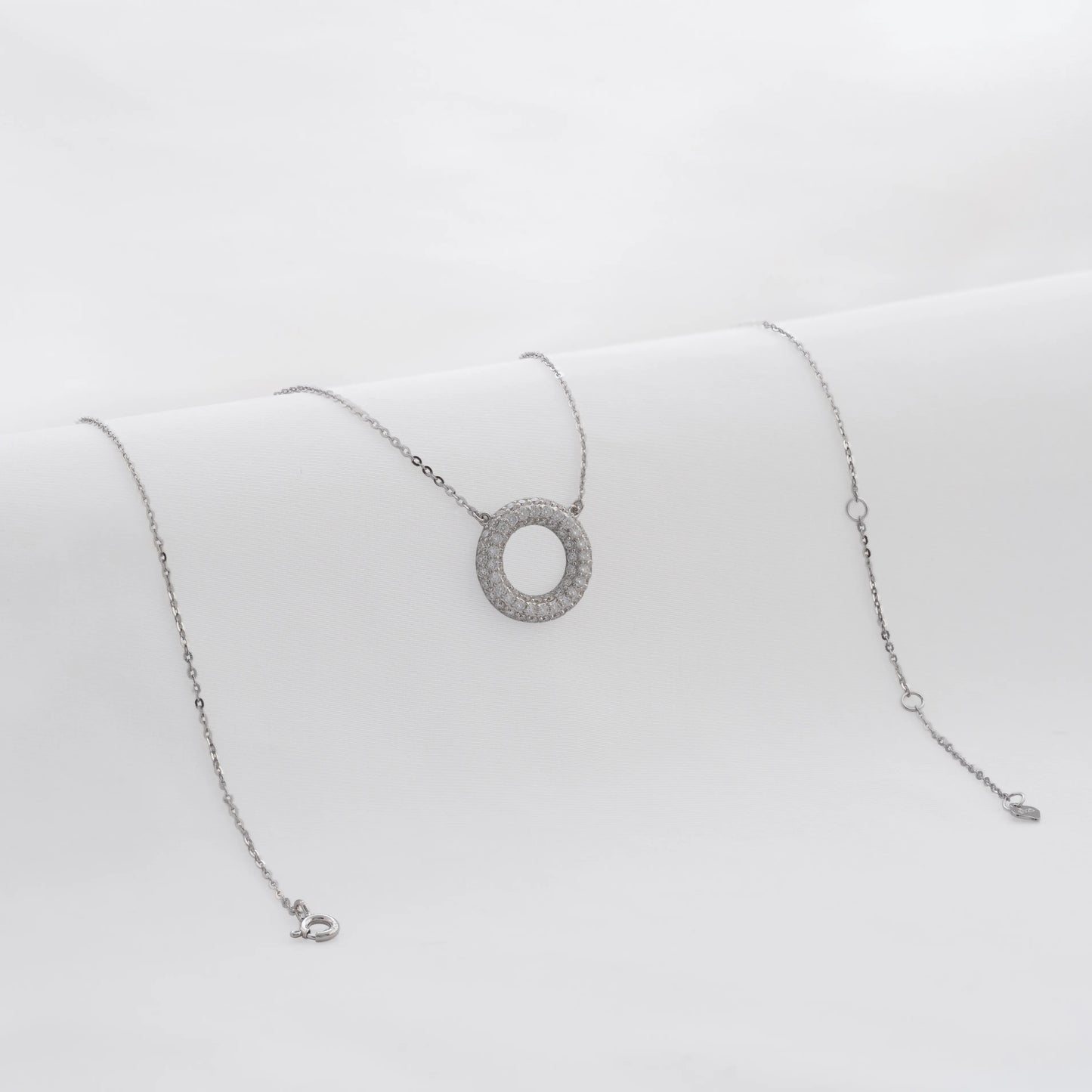 Gargantilla Circulo Pave 16 mm 40 Cms + Ext Plata