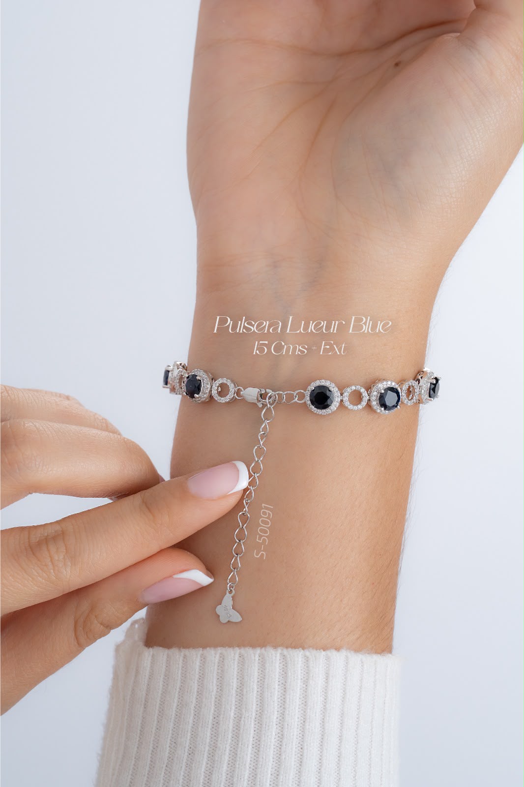 Pulsera Lueur Blue 15 Cms + Ext — Plata 925