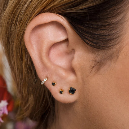 Aretes Topo Circon Cuadrado NEGRO