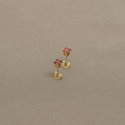 Aretes Topo Circon Cuadrado ROJO
