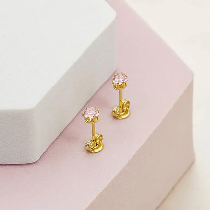 Aretes Topo Circonia Corazón ROSA