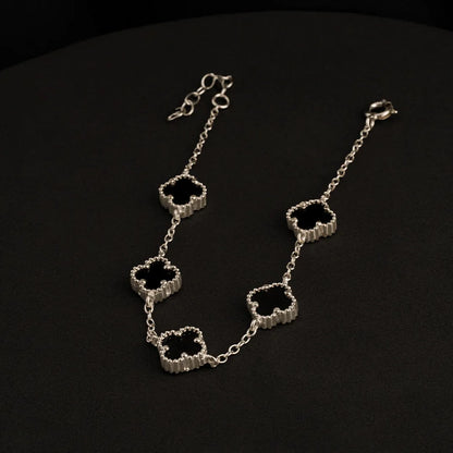 Pulsera Clover Black 5H 10 mm 17 Cms + Ext - Plata
