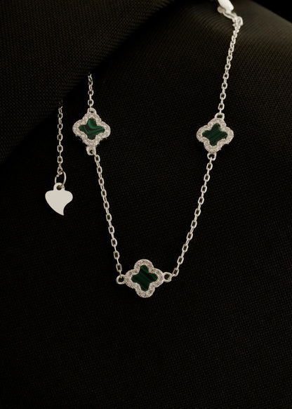Pulsera Clover Malaquita 0,7 mm 15 Cms - Plata
