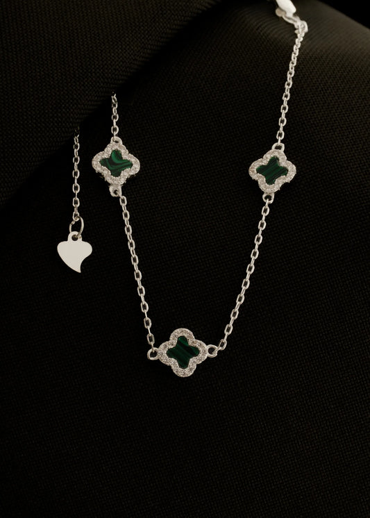 Pulsera Clover Malaquita 0,7 mm 15 Cms - Plata