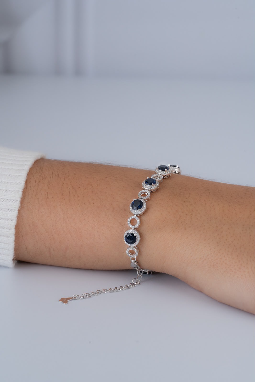 Pulsera Lueur Blue 15 Cms + Ext — Plata 925
