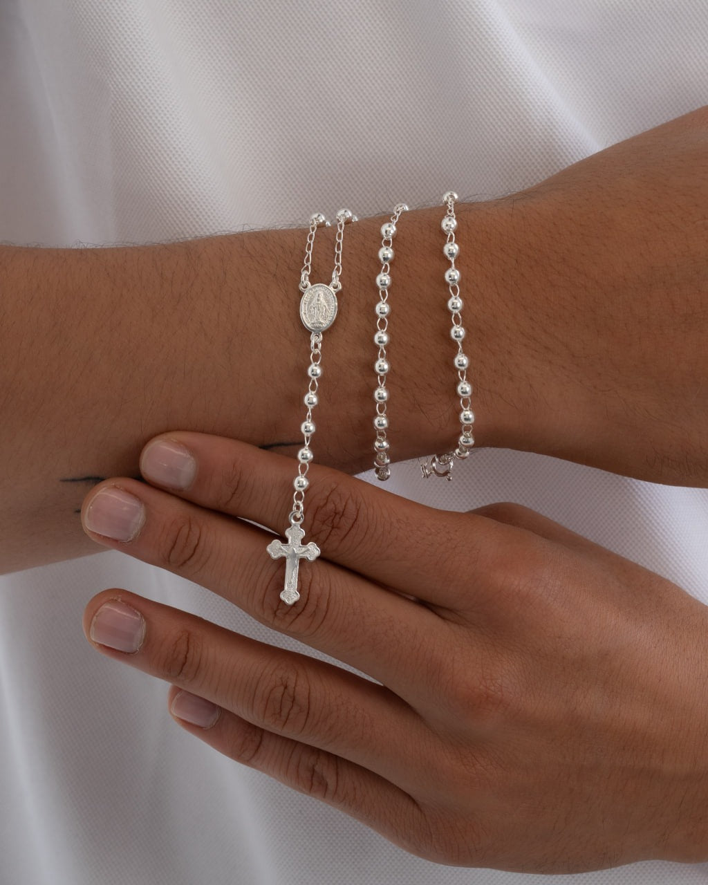 Rosario Milagrosa 4 mm 55 Cms en plata
