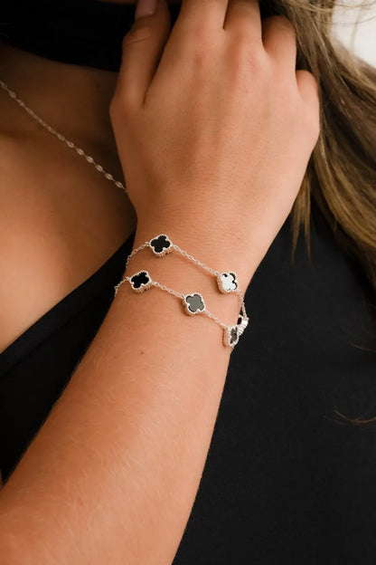 Pulsera Clover Black 5H 10 mm 17 Cms + Ext - Plata